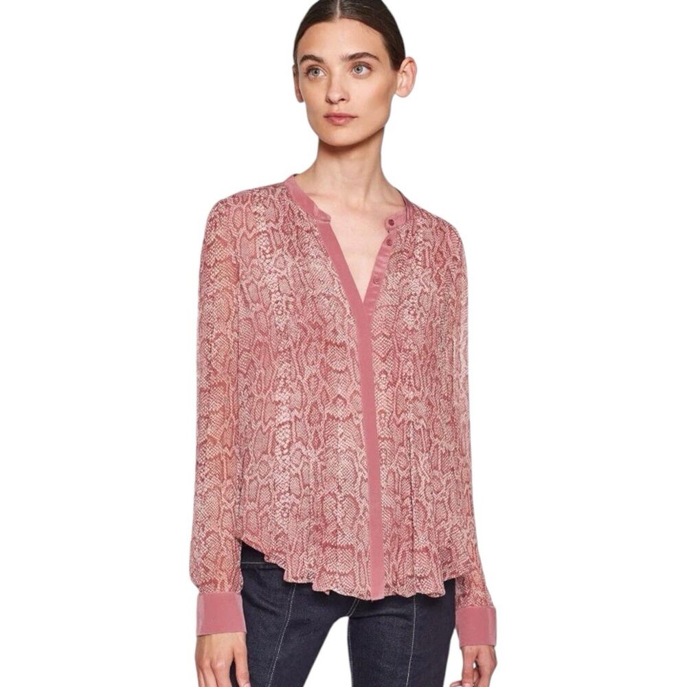 Joie Tassa Snake Print Laurel Red Long Sleeve Button Up Top Blouse Size Large